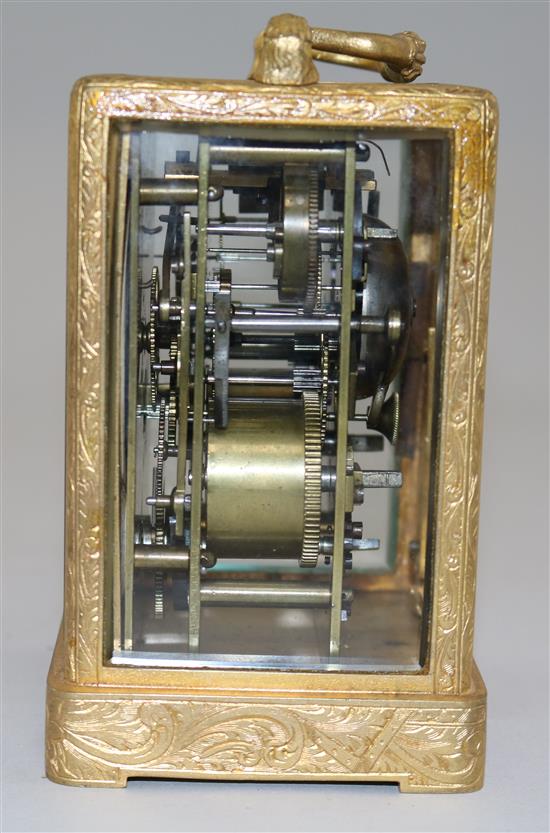 A 19th century French gilt brass alarum carriage clock, H.5.5in.